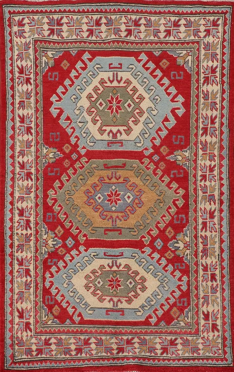Geometric Red Kazak Oriental Rug 3x5