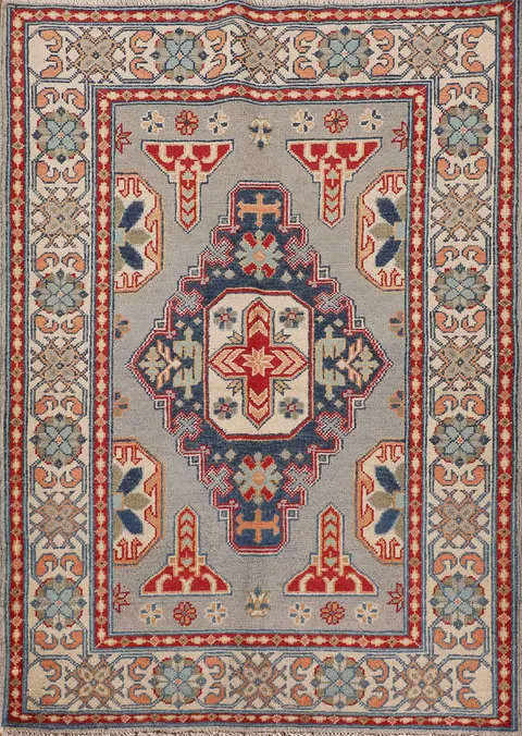 Gray Geometric Kazak Oriental Rug 4x5
