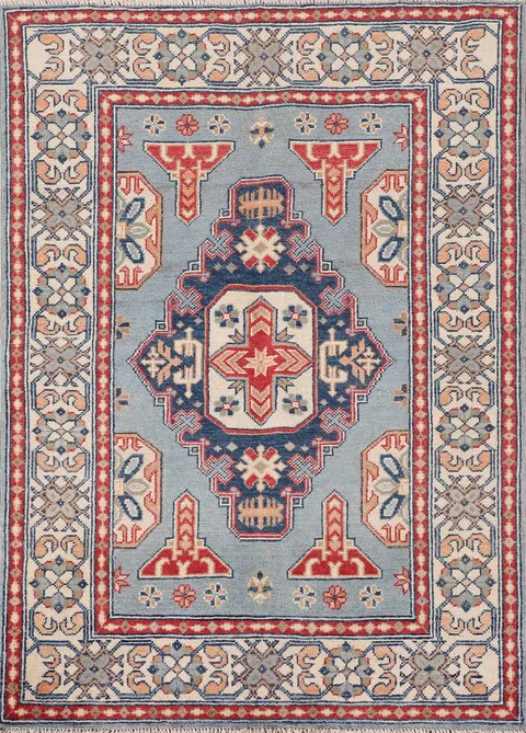 Blue Geometric Kazak Oriental Rug 3x5