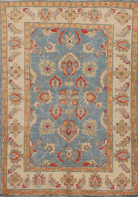 Blue Handmade Wool Kazak Oriental Rug 3x5