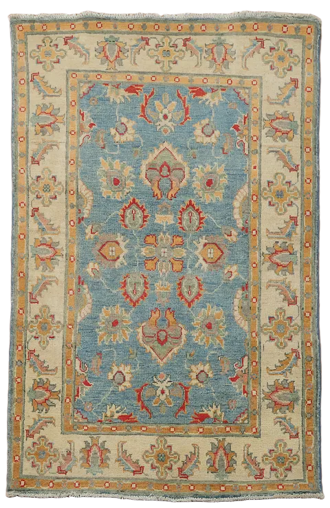 Blue Handmade Wool Kazak Oriental Rug 3x5
