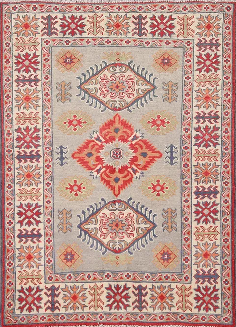 Handmade Wool Accent Kazak Oriental Rug 3x4
