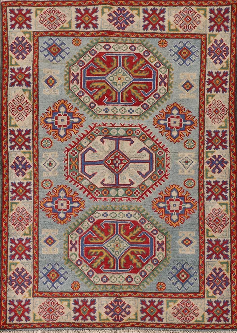 Geometric Kazak Oriental Accent Rug 4x5