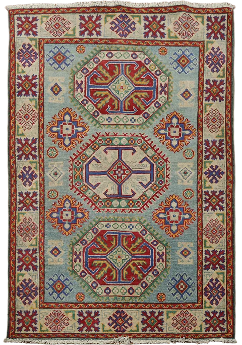 Geometric Kazak Oriental Accent Rug 4x5