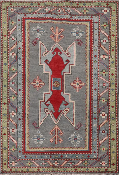 Gray Geometric Kazak Oriental Rug 3x5