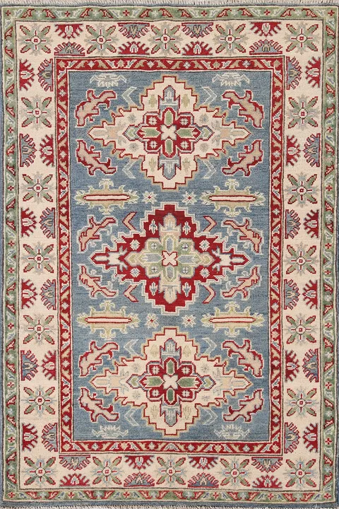 Blue Geometric Kazak Oriental Rug 3x5