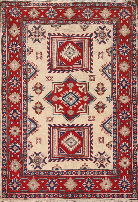 Handmade Ivory Wool Kazak Oriental Rug 3x5