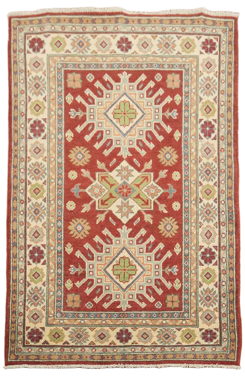 Handmade Wool Red Kazak Oriental Rug 3x5