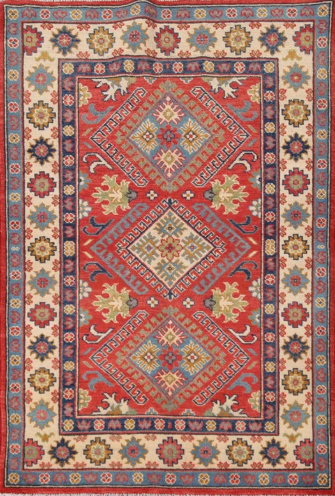 Geometric Wool Kazak Oriental Accent Rug 3x5