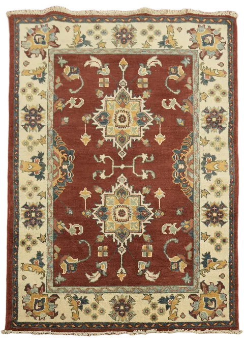 Red Geometric Kazak Oriental Wool Rug 3x5