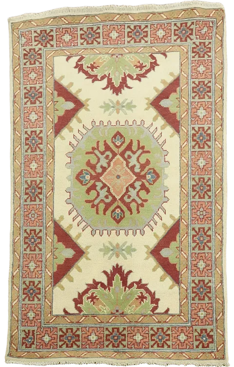 Geometric Wool Kazak Oriental Rug 3x5