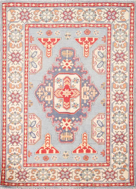 Light Blue Geometric Kazak Oriental Rug 3x5