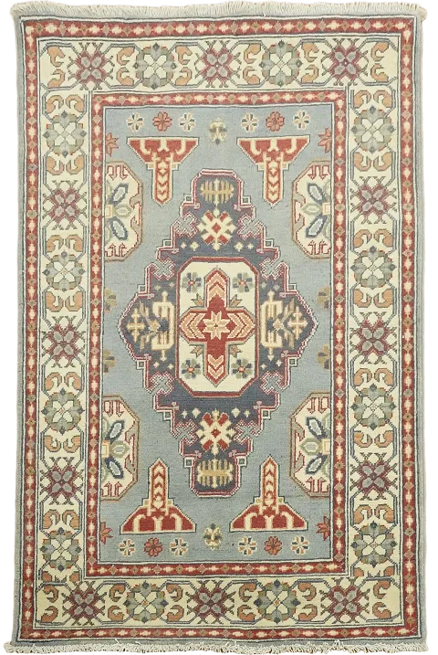 Light Blue Geometric Kazak Oriental Rug 3x5