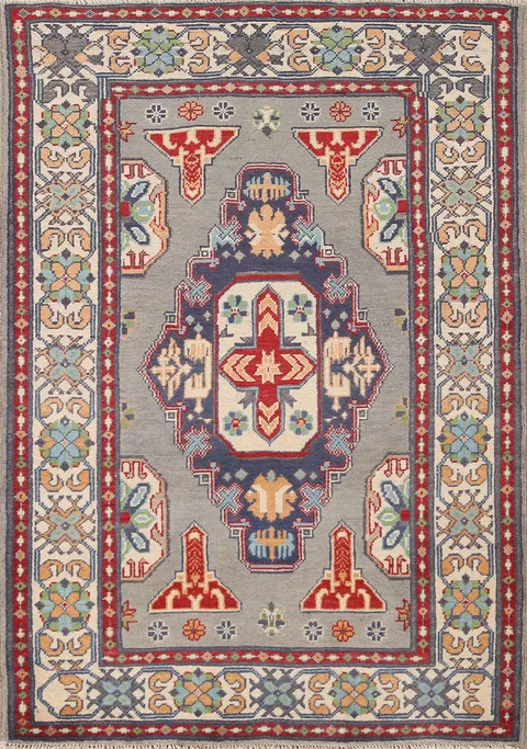 Geometric Kazak Oriental Accent Rug 4x5