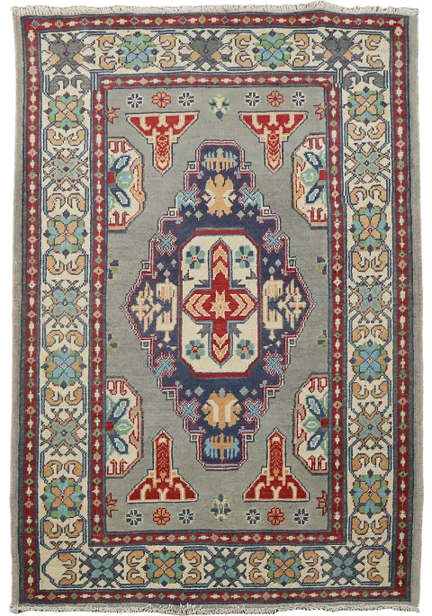 Geometric Kazak Oriental Accent Rug 4x5