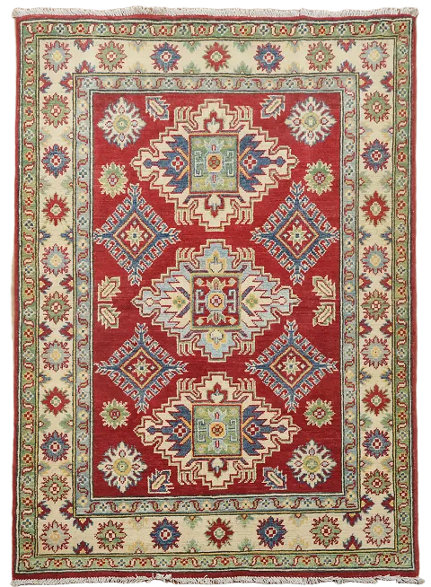 Red Geometric Kazak Oriental Rug 4x5