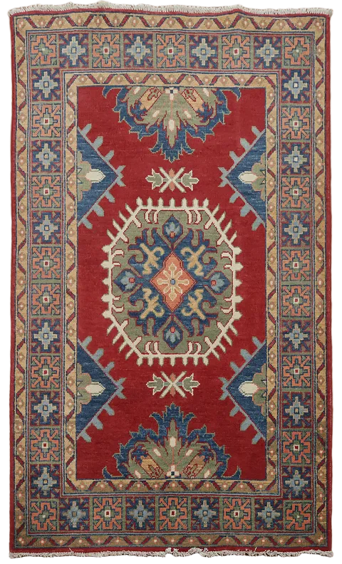 Red Geometric Kazak Oriental Rug 3x5