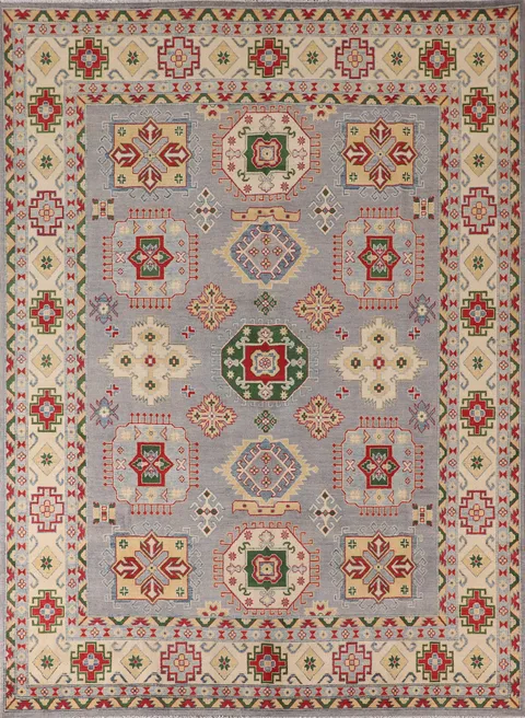 Gray Geometric Kazak Oriental Area Rug 8x10