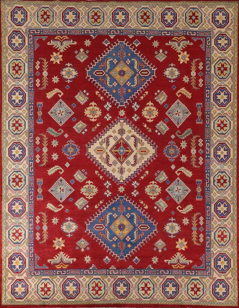 Red Geometric Wool Kazak Oriental Area Rug 8x10