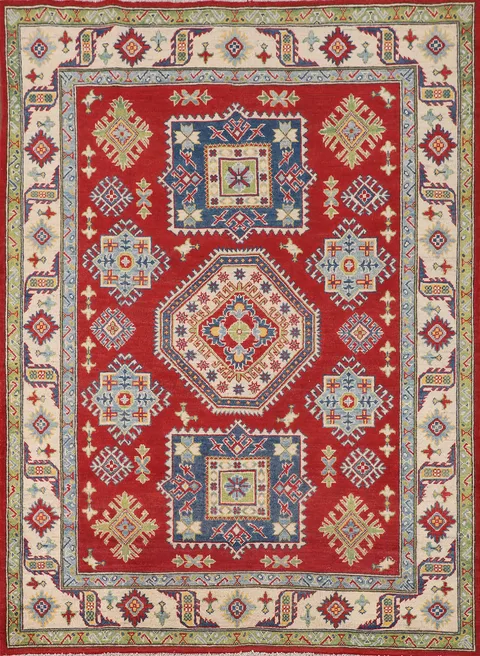 Handmade Red Kazak Oriental Wool Rug 5x7