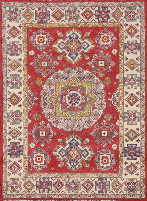 Geometric Kazak Oriental Wool Rug 5x7
