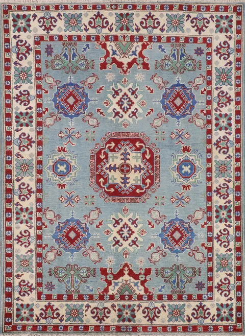Light Blue Geometric Kazak Oriental Rug 5x7
