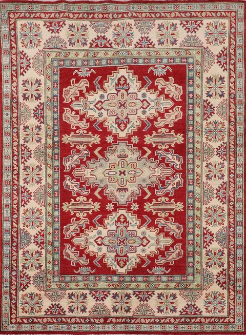Handmade Red Wool Kazak Oriental Rug 5x7