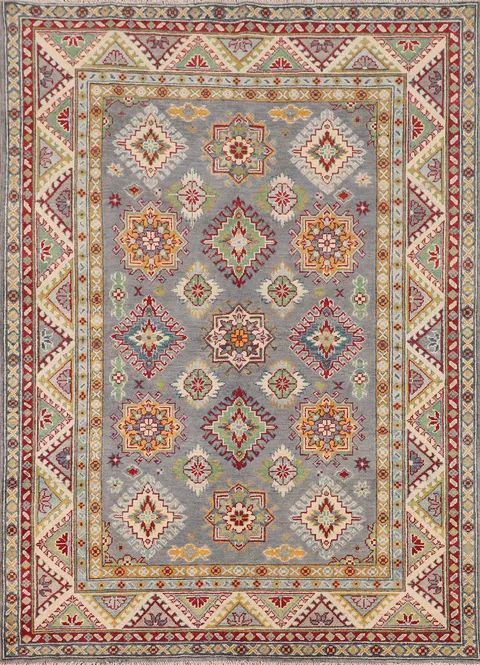 Gray Geometric Kazak Oriental Rug 5x7