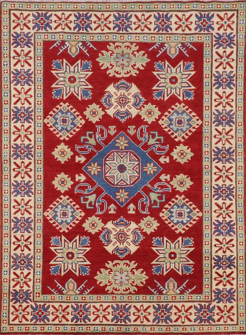 Red Geometric Kazak Oriental Rug 5x7
