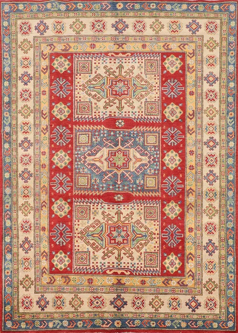 Geometric Wool Kazak Handmade Rug 5x7