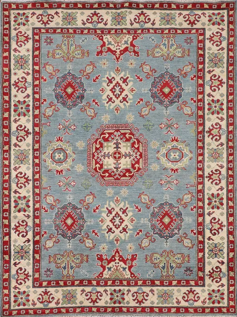 Light Blue Geometric Kazak Oriental Rug 5x7