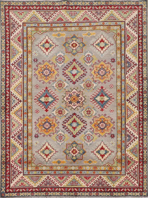 Geometric Wool Kazak Oriental Rug 5x7