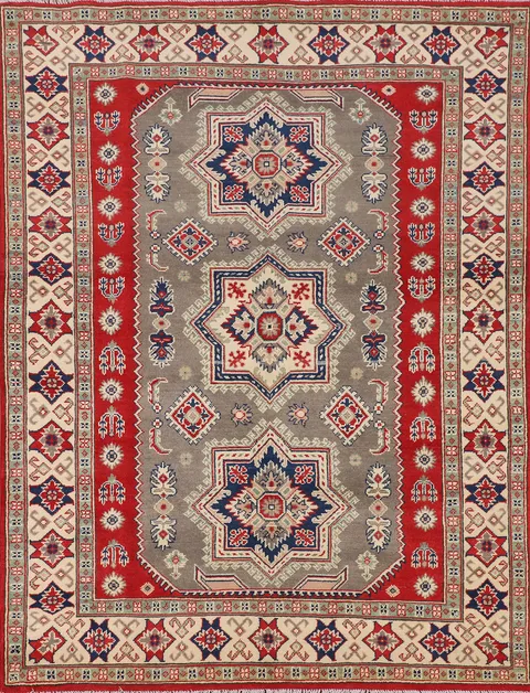 Geometric Wool Kazak Oriental Rug 5x7