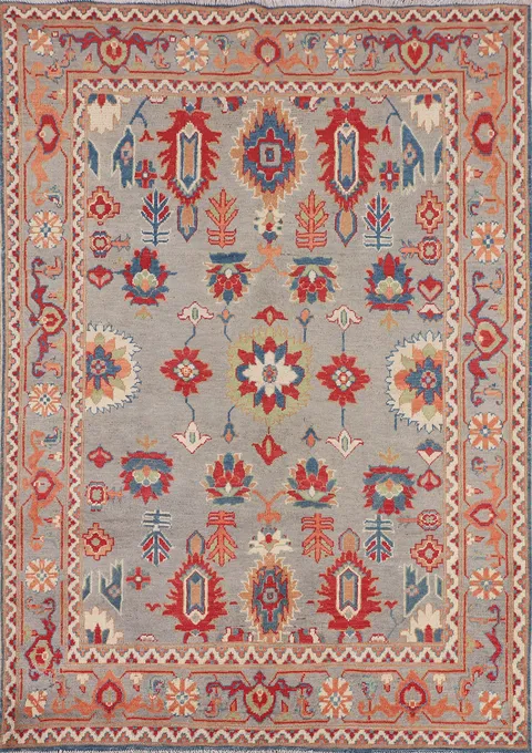 Gray Geometric Wool Kazak Oriental Rug 5x7
