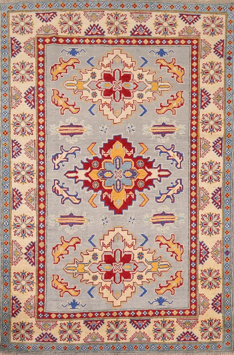 Geometric Wool Kazak Oriental Accent Rug 4x6