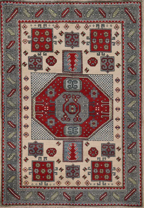 Handmade Wool Kazak Oriental Accent Rug 4x6