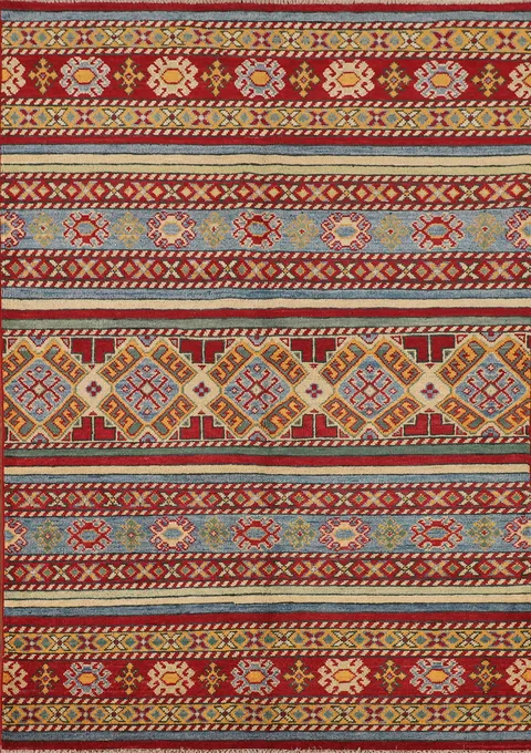 Striped Wool Kazak Oriental Accent Rug 4x6