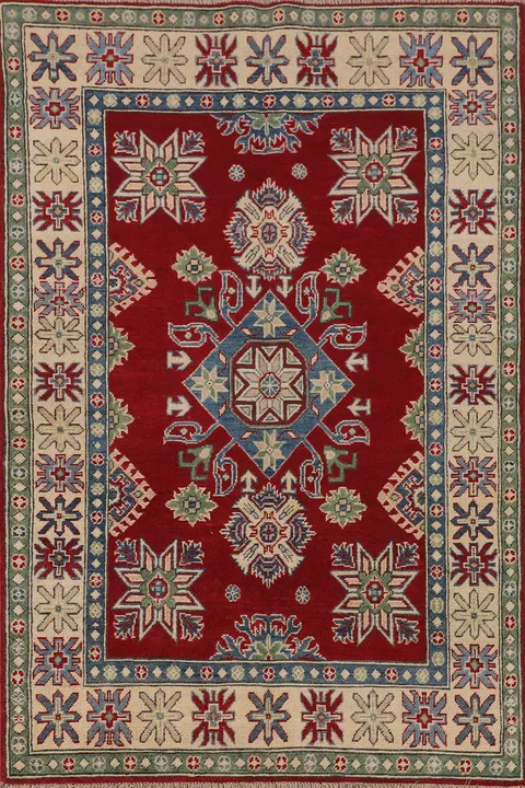 Geometric Red Kazak Oriental Rug 4x6