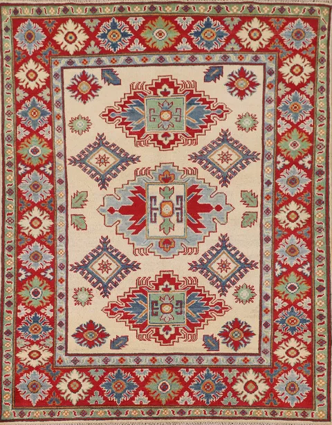 Geometric Wool Kazak Oriental Accent Rug 4x6