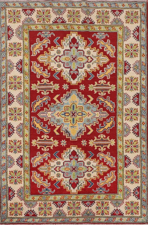 Handmade Red Wool Kazak Oriental Rug 4x6