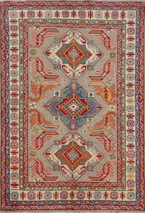 Geometric Wool Kazak Oriental Rug 4x6