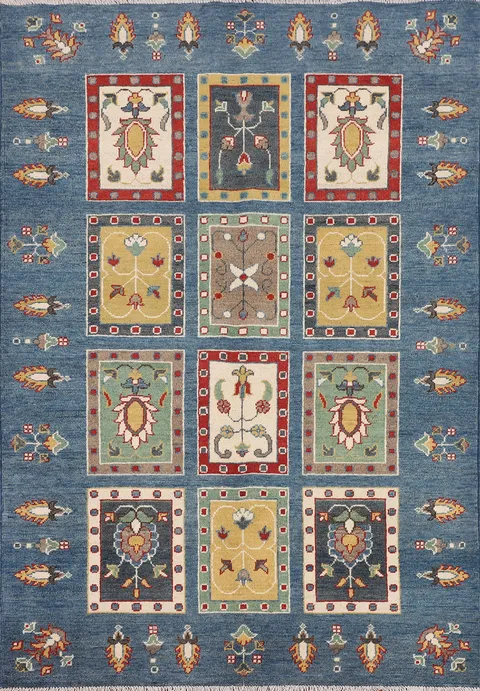 Handmade Blue Kazak Oriental Accent Rug 4x6