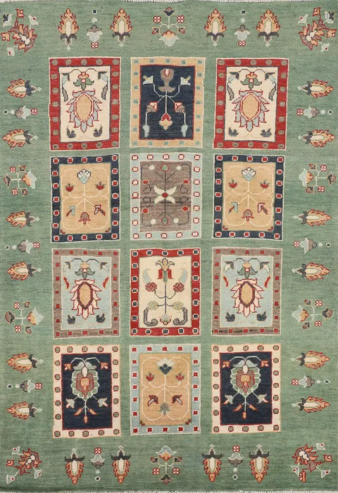 Green Handmade Wool Kazak Oriental Rug 4x6