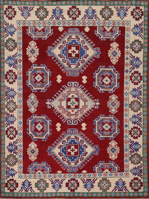 Red Geometric Kazak Oriental Rug 5x6