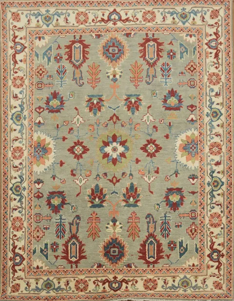 Sophisticated Grey and Red Kazak Rug with Harmonious Colors and Ornamentation 5x6 ft