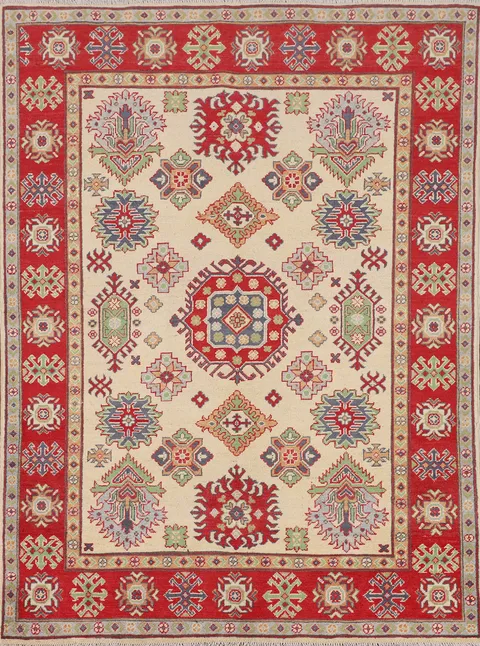 Geometric Kazak Oriental Wool Rug 5x6