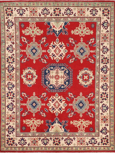 Handmade Wool Red Kazak Oriental Rug 5x6