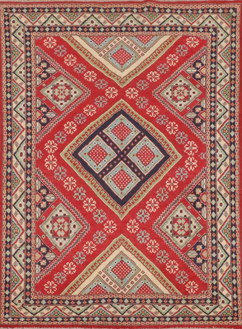 Geometric Wool Kazak Oriental Rug 5x7