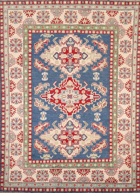 Blue Geometric Kazak Oriental Rug 5x7