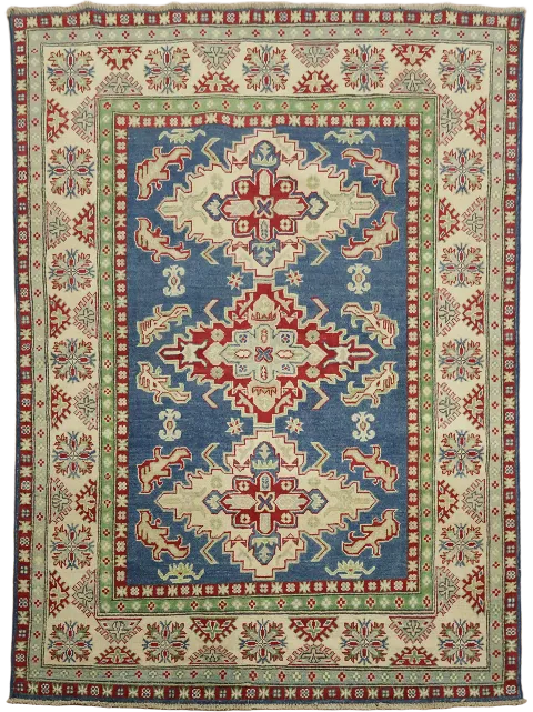 Blue Geometric Kazak Oriental Rug 5x7